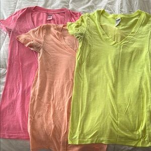 Vibrant Women's VS PINK V-Neck Tops - Pink, Orange, and Yellow